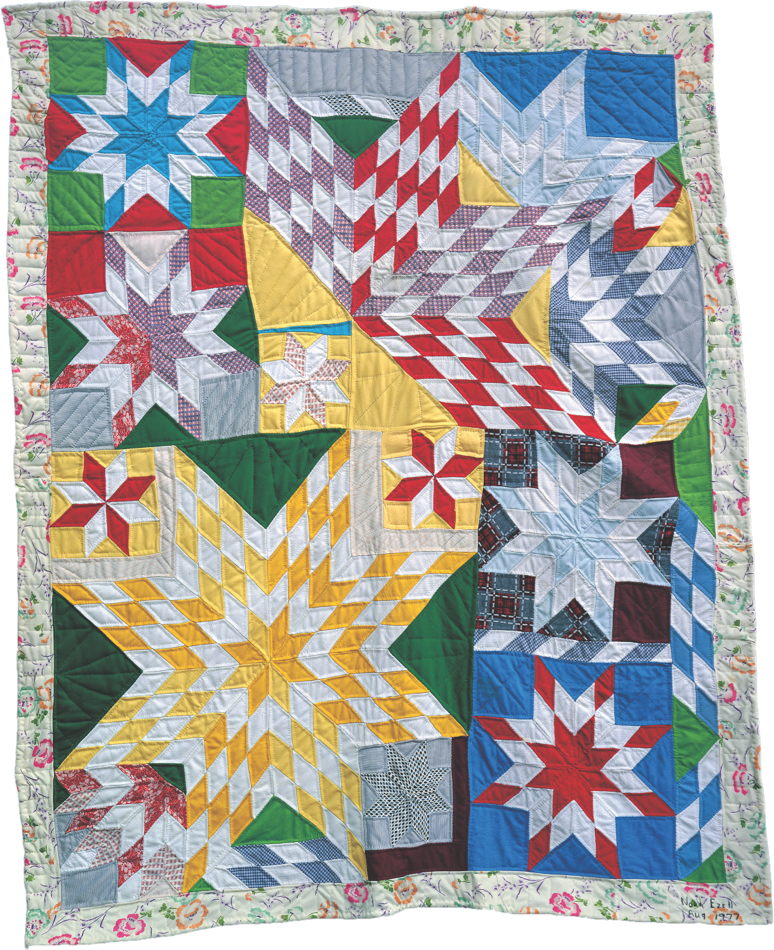 Multicolored rectangular quilt with star pattern