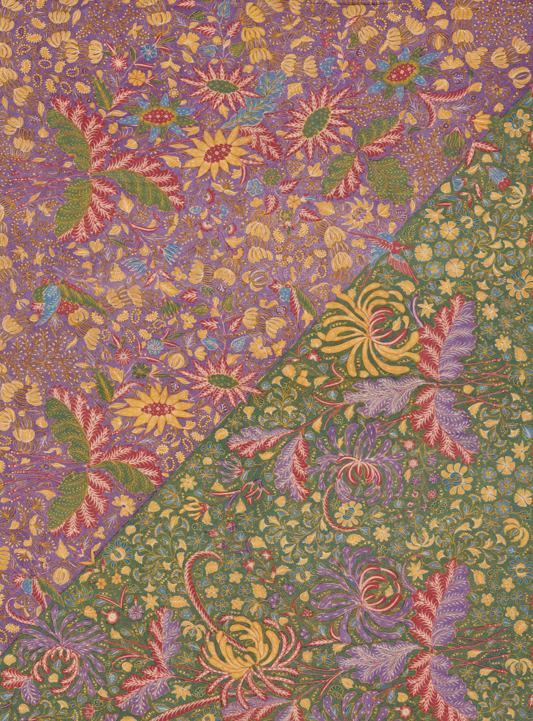 Batik cloth, half in purple and half in green