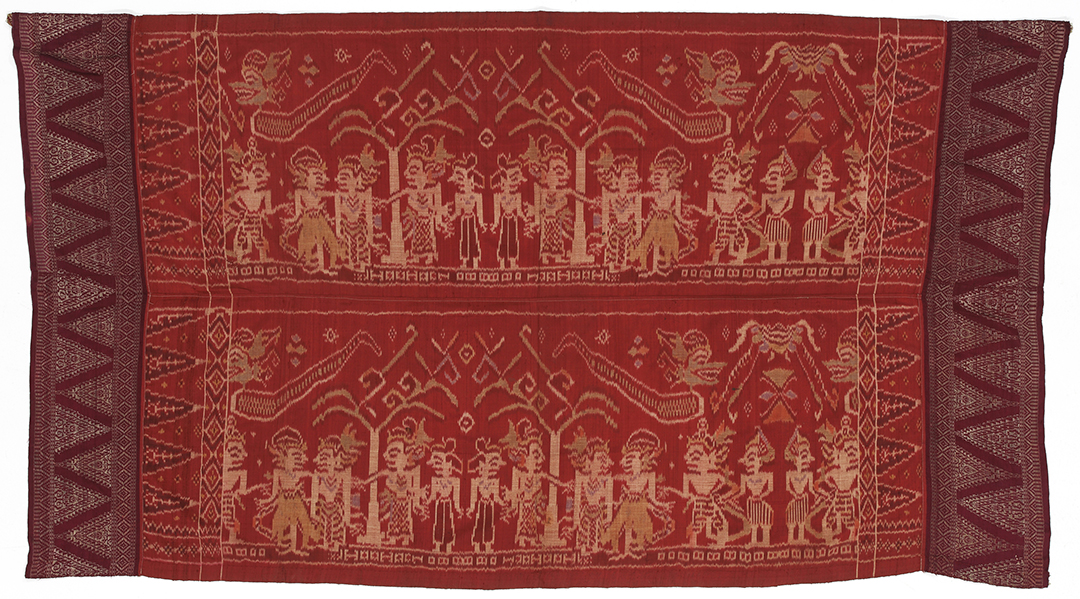 Indonesian hip wrapper with realistic figural motifs in multiple colors