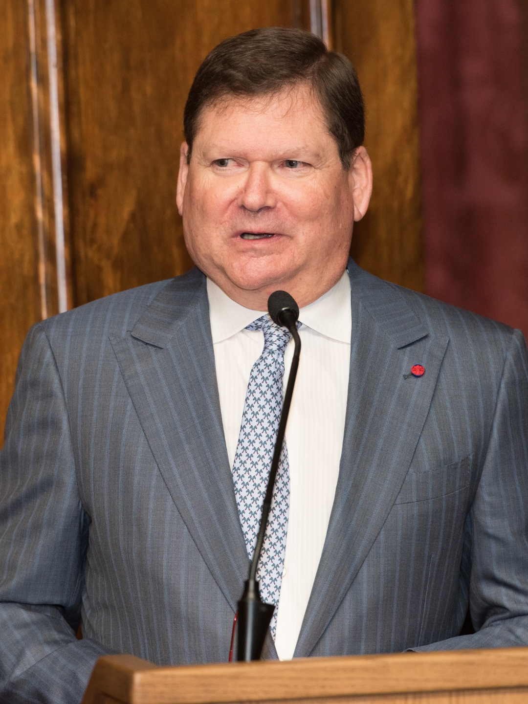 Bruce Baganz presents from a podium