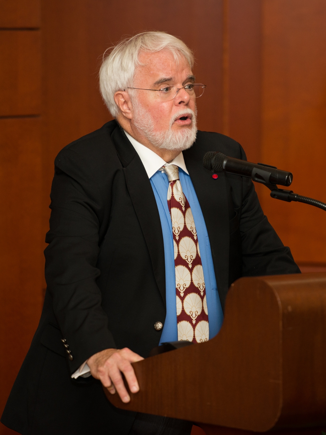 Walter Denny presents from a podium