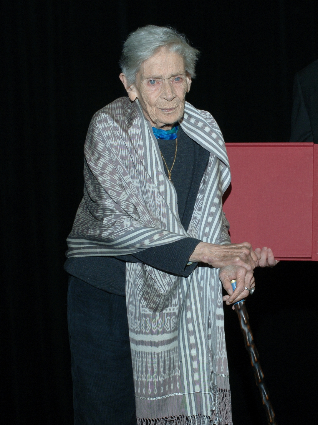 Josephine Powell in her later years, wearing a long, patterned shawl