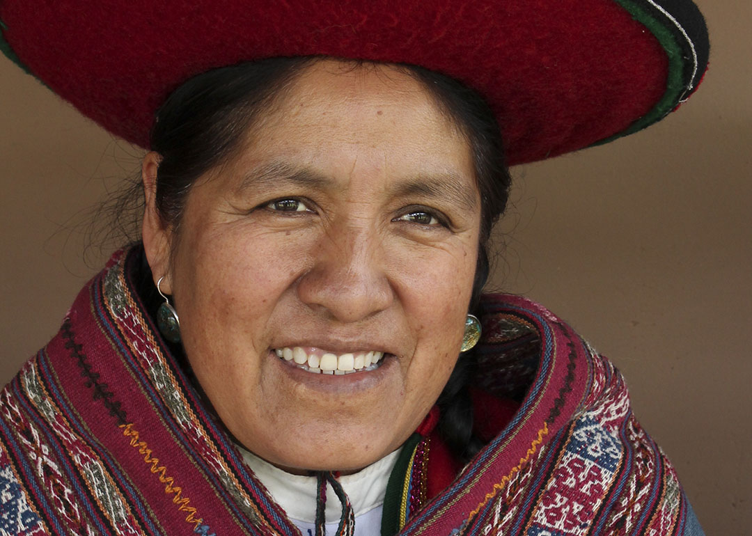 Woman wearing traditional peruvian textiles 