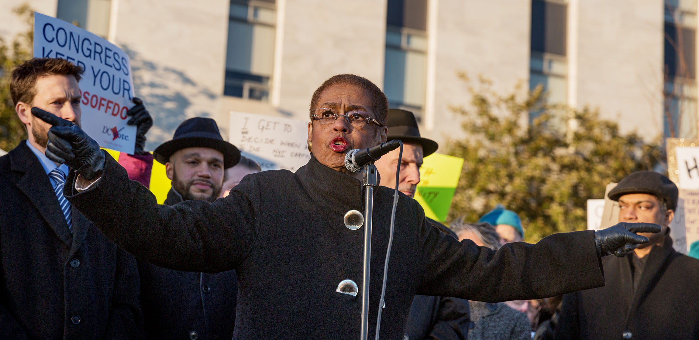 DC shadow representative Eleanor Holmes speaks at a rally 