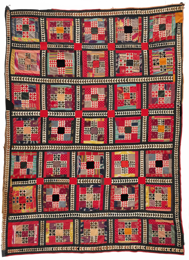 close up of multi-colored fabrics stitched together