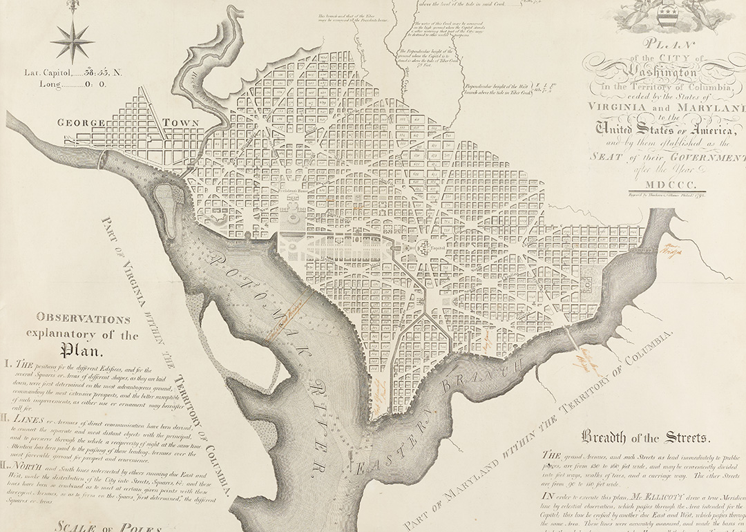 black and white illustration of a map of DC