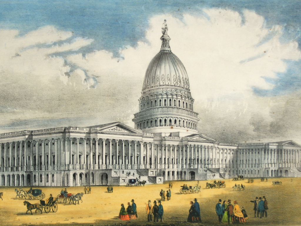 Historical print showing Capitol building
