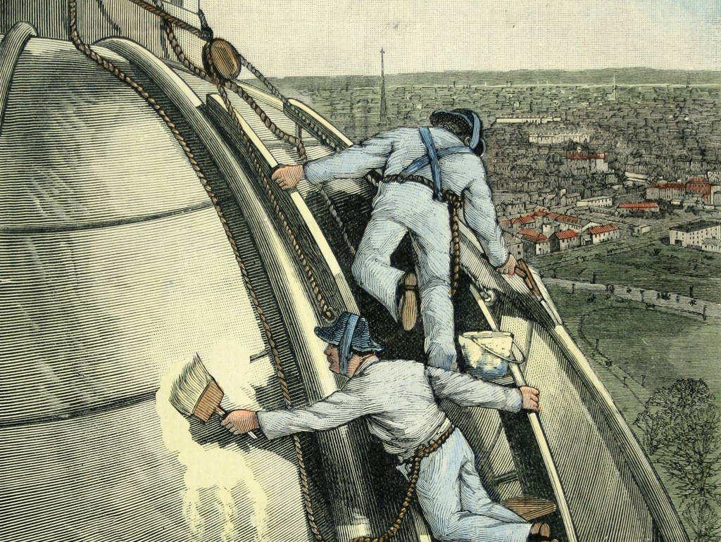 Print of men painting Capitol dome