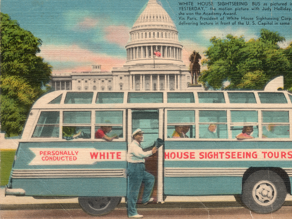 Postcard of streetcar with Capitol building in background