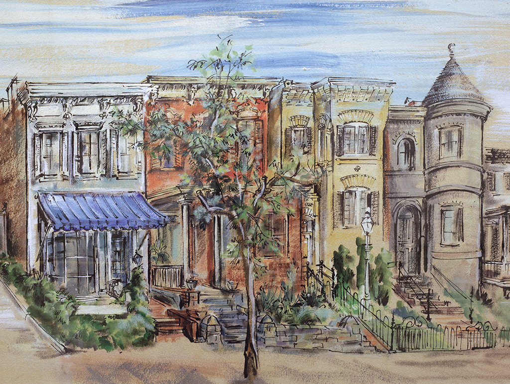 Watercolor of DC rowhouses