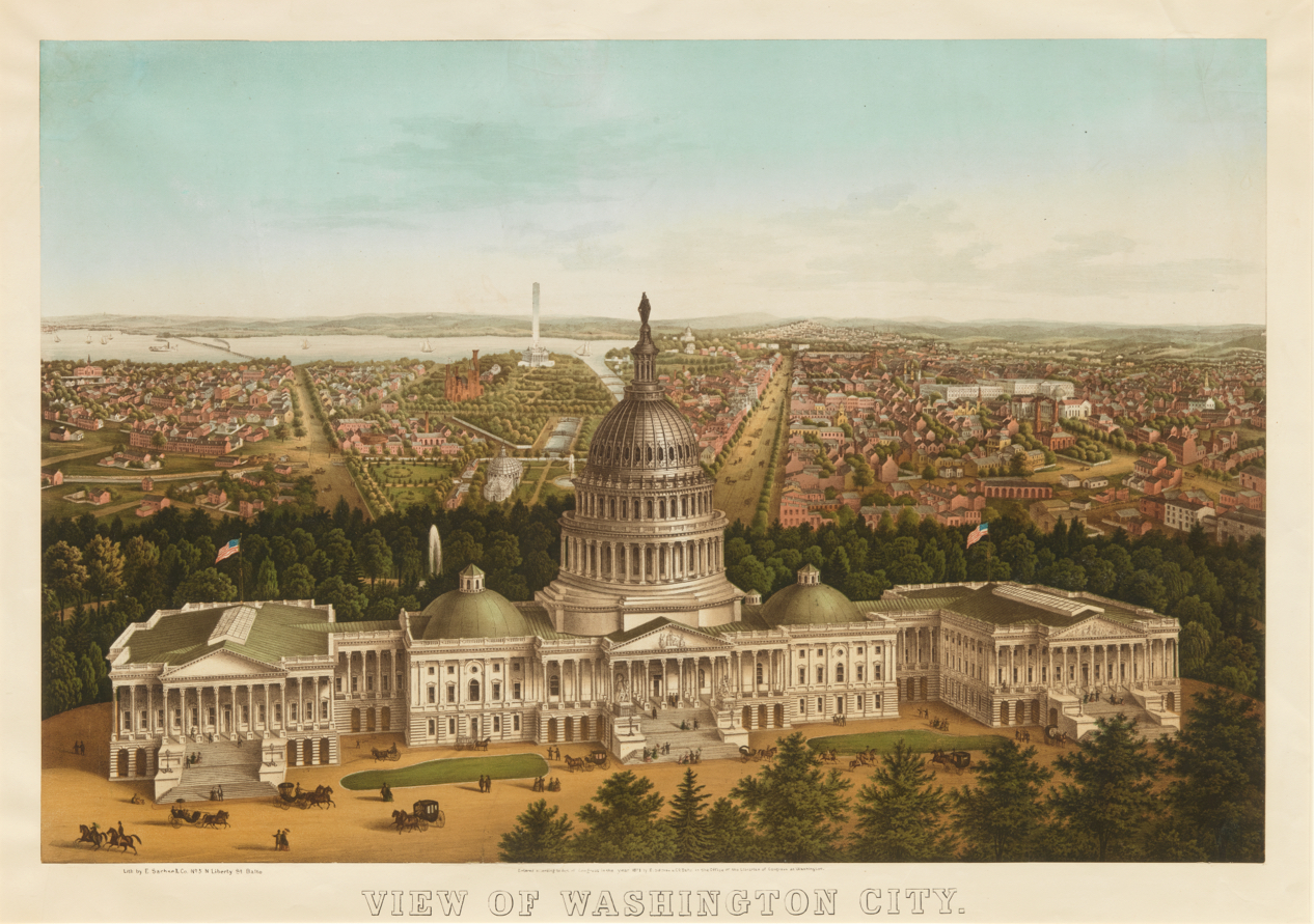 Bird's-eye-view rendering of the Capitol building