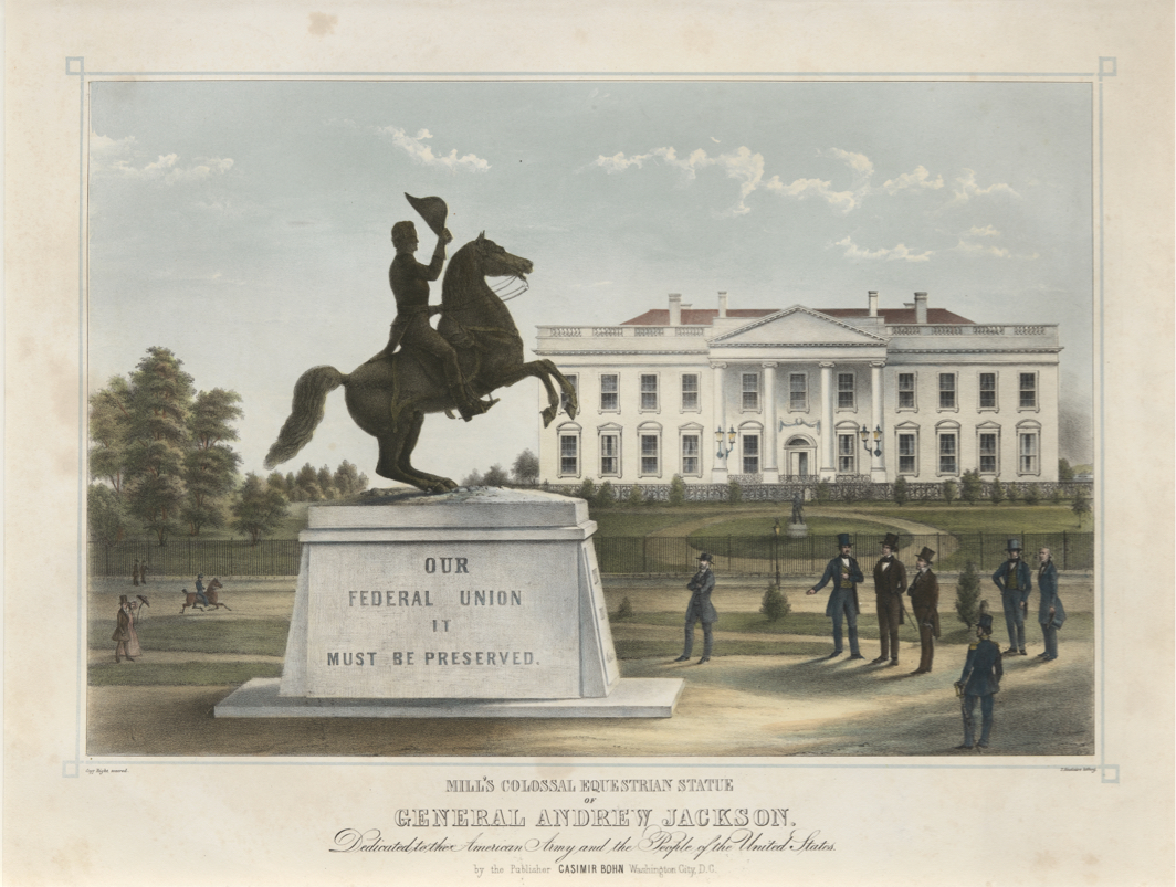 Artist's rendering of statue of Andrew Jackson in front of the White House