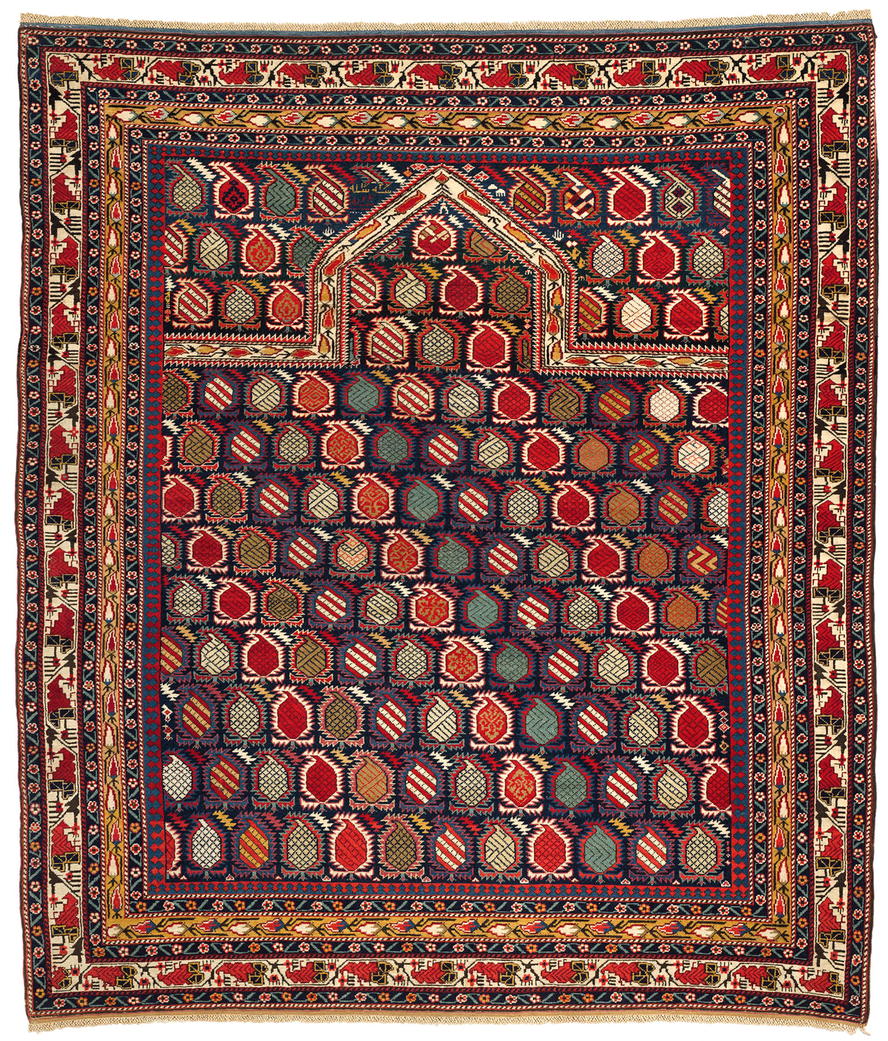 Colorful prayer carpet with abstract archway design