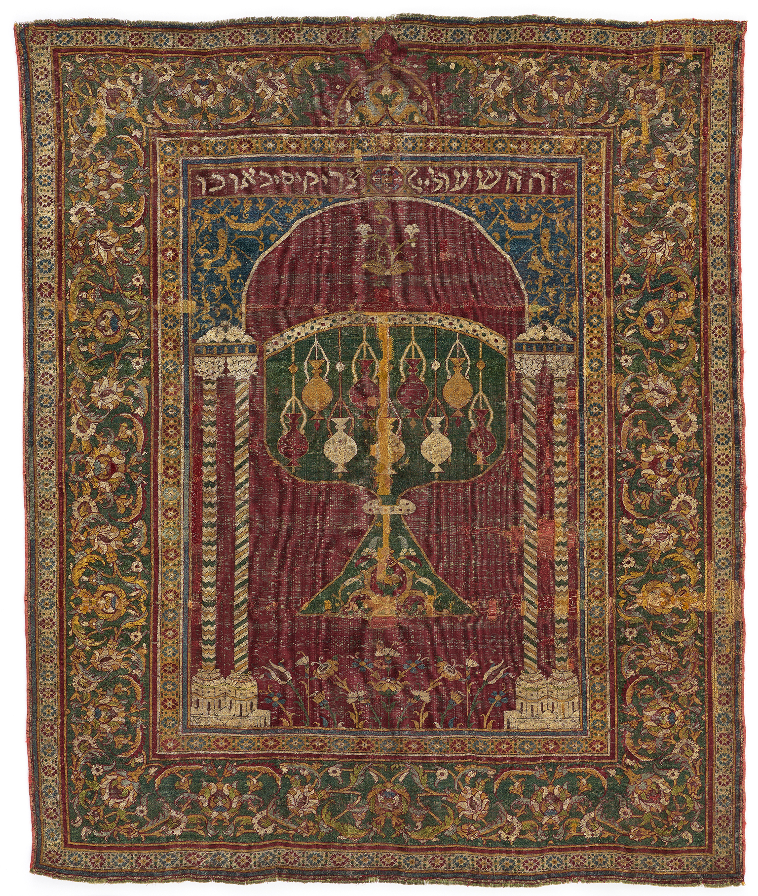 Torah curtain with motif of hanging lamps