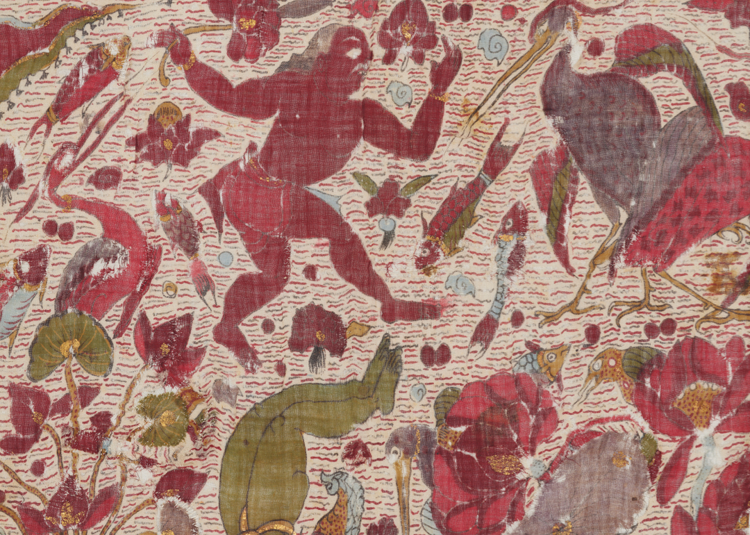 Detail of a textile with several figures in motion