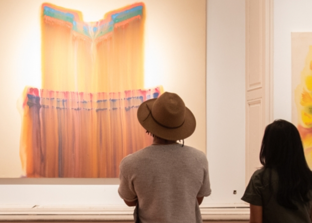 Students in front of art