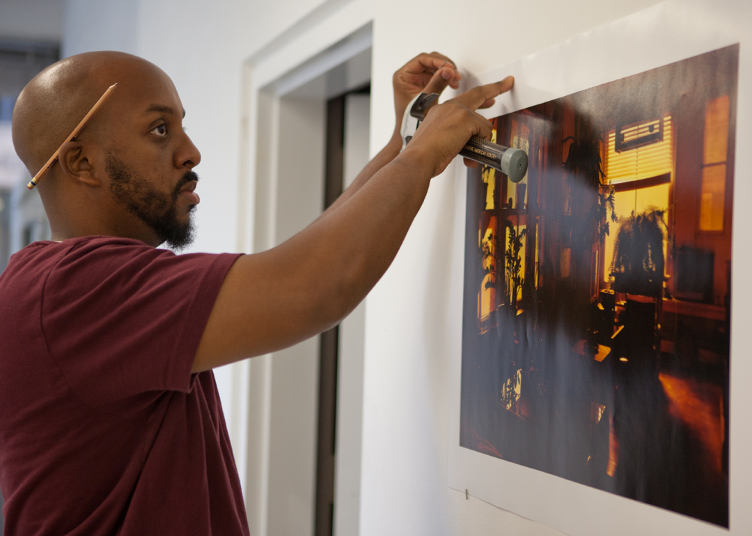 Student hanging work