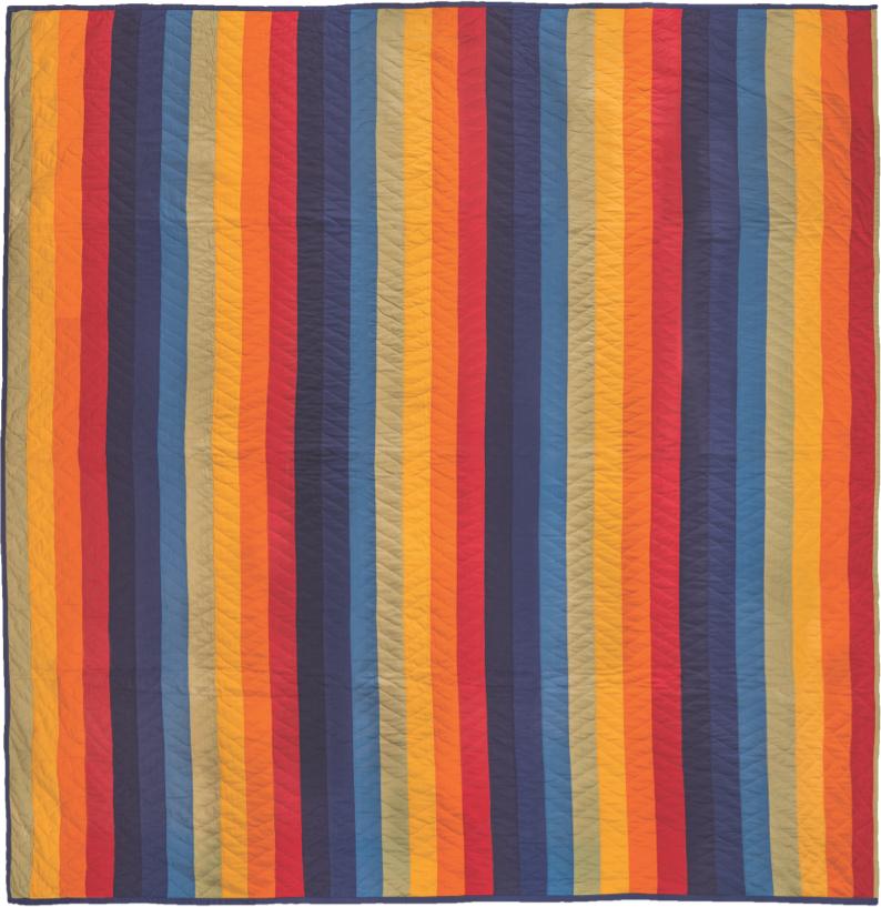 Quilt with vertical stripes in rainbow colors