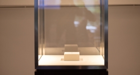 An empty display case in a museum