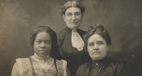 black and white photograph of three women