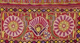 up-close embroidery of flowers