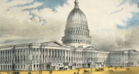 Historical print showing Capitol building