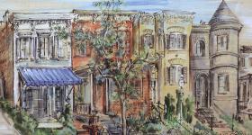 Watercolor of DC rowhouses
